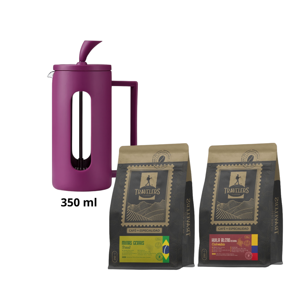 Pack Cafetera Francesa Roma 350 ml + Café Colombia Huila y Brasil (500 grs)