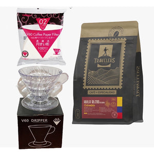 Pack Dripper V60 02 | Filtros V60 02 100u | 250g Café Huila Colombia