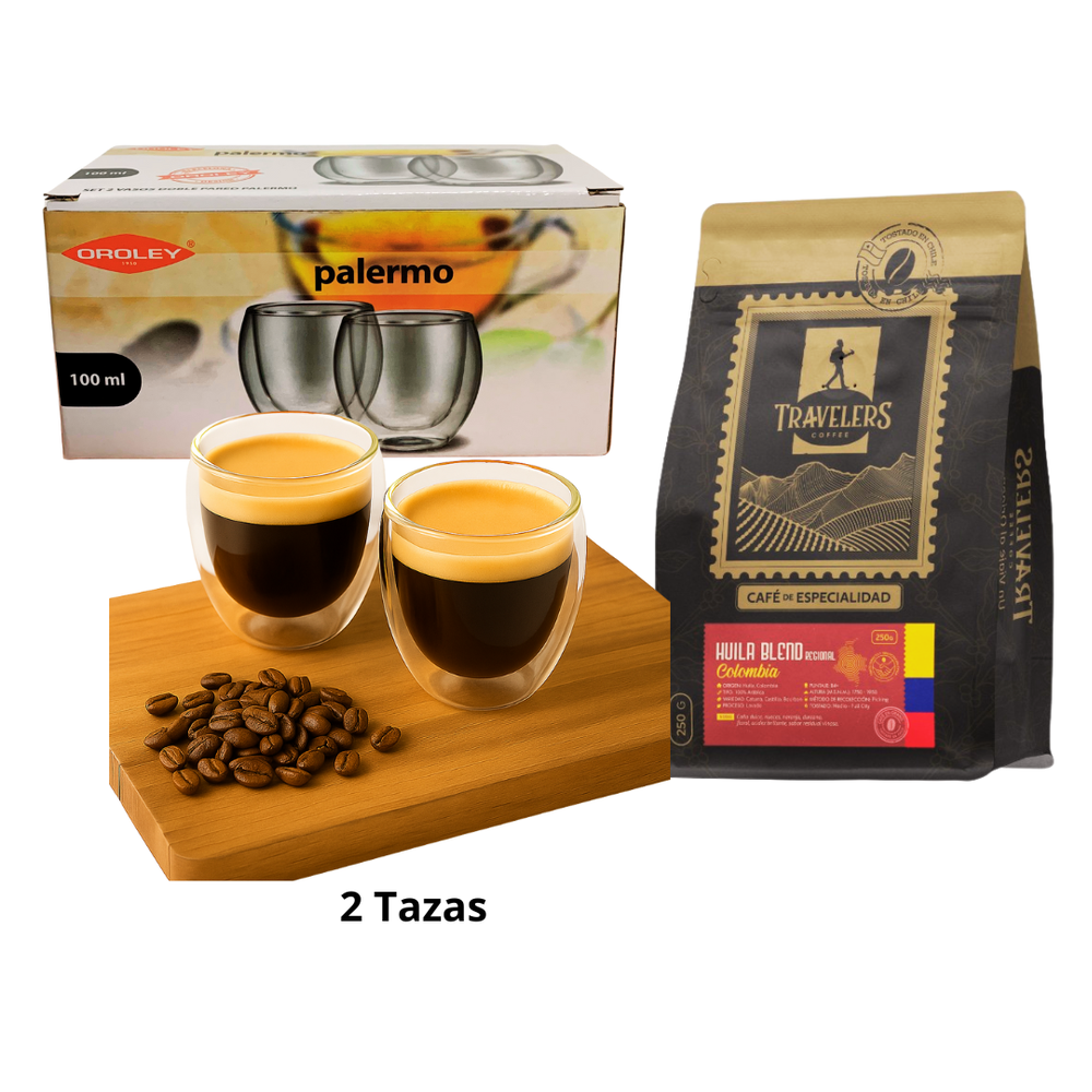 Pack Café 250g - Set 2 tazas doble pared