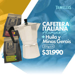 Cafetera Italiana 6tz  + Huila Colombia y Venecia 250g